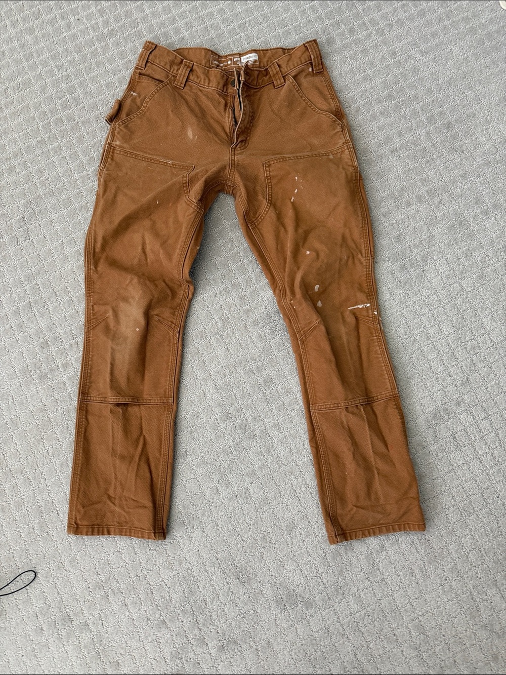 Men's vintage double knee Workwear Carpenter Pants in Brown